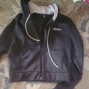 bebe Sport Vintage Black Teddy Jacket with White Trim